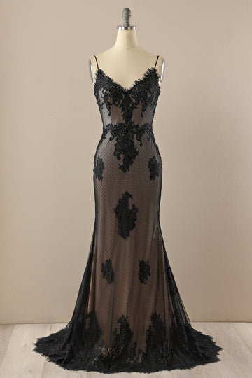 Negro V cuello con cuentas vestido de fiesta